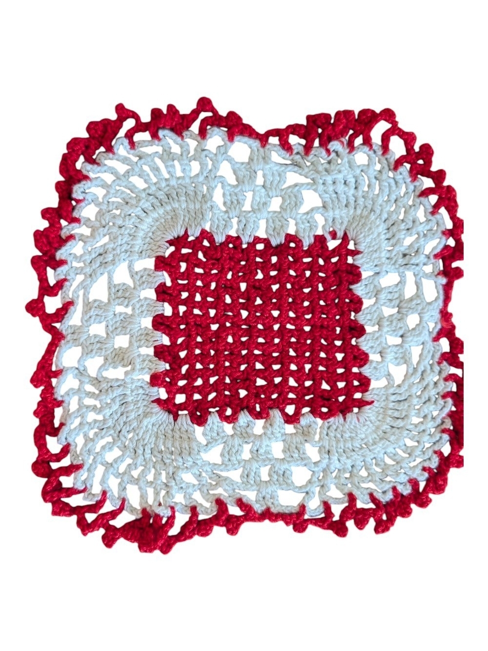 Handmade White and Red Crochet Doily - Home Accents
